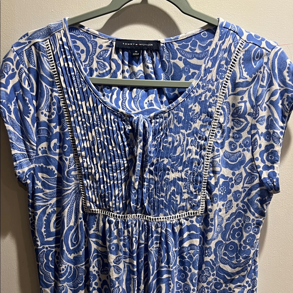 Tommy Hilfiger Blue and White Patterned Top